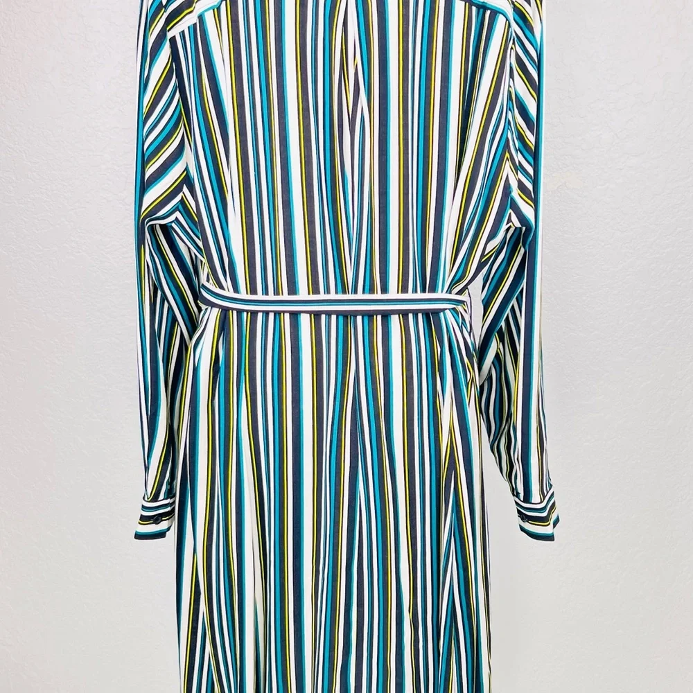Torrid Black and Green Striped Wrap Belted Long Sleeve Mini Dress Size…